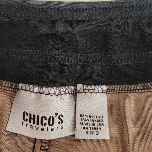Chico's Travelers 2 L 12 Elastic Tie Waist Slinky Pants Brown Inside Out Look - Picture 3 of 13